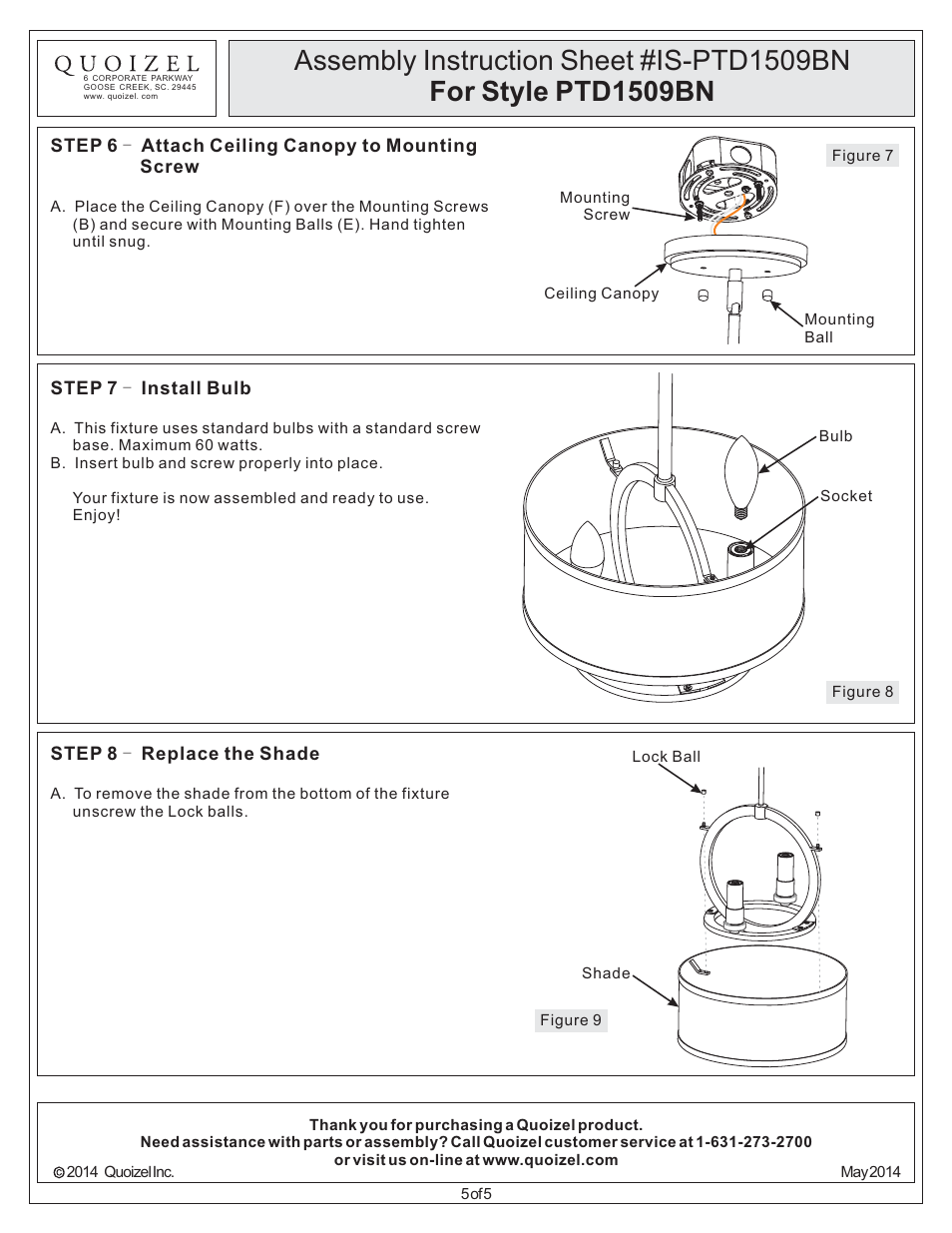 Quoizel PTD1509BN Portland User Manual | Page 5 / 5