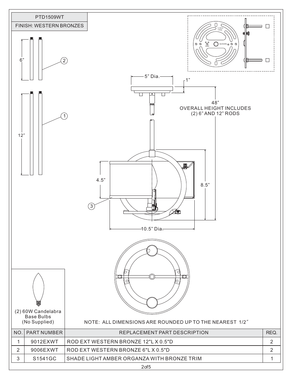 Quoizel PTD1509WT Portland User Manual | Page 2 / 5