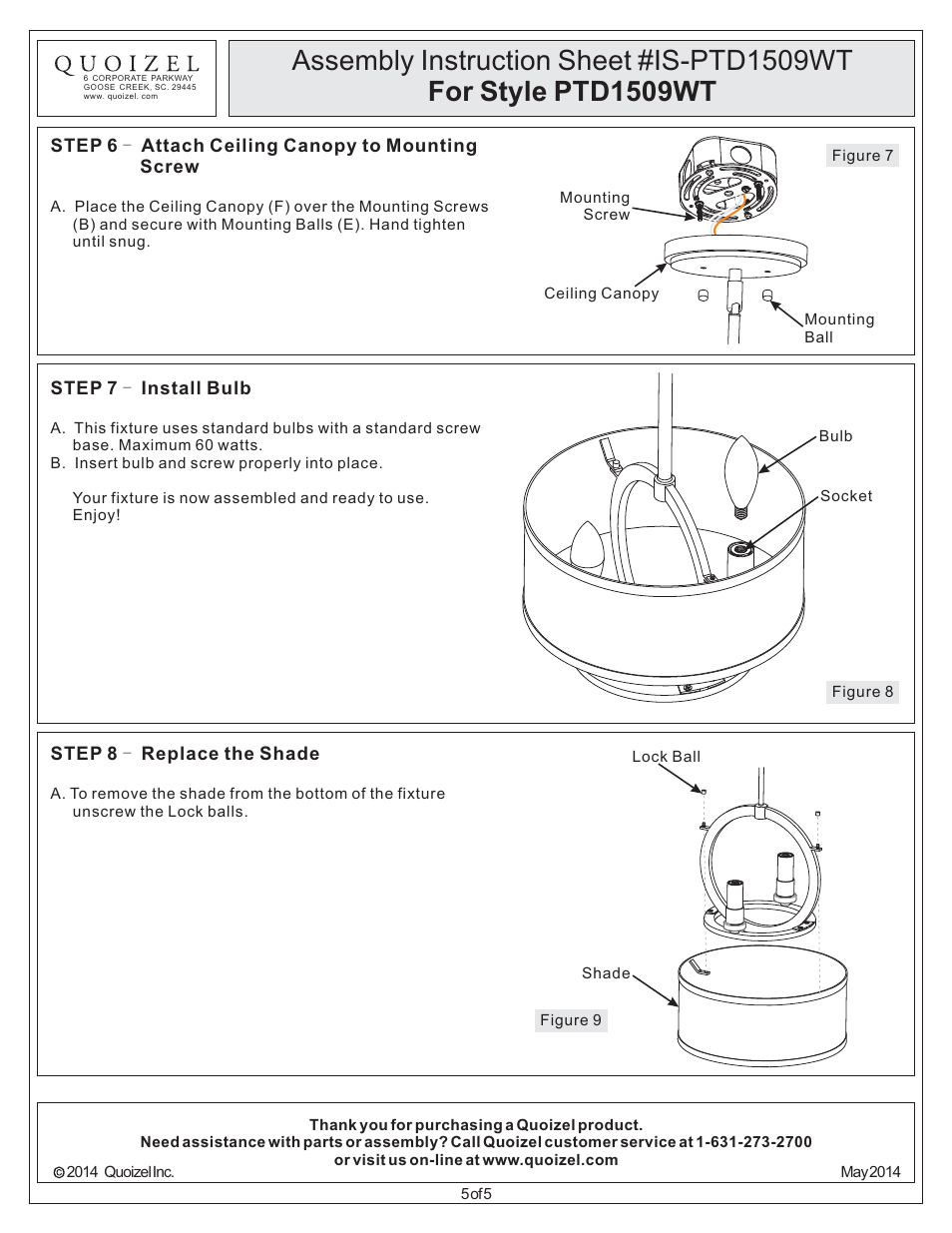 Quoizel PTD1509WT Portland User Manual | Page 5 / 5