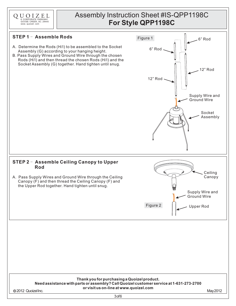 Quoizel QPP1198C Quoizel Piccolo Pendant User Manual | Page 3 / 6