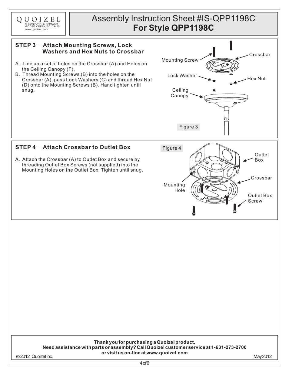 Quoizel QPP1198C Quoizel Piccolo Pendant User Manual | Page 4 / 6