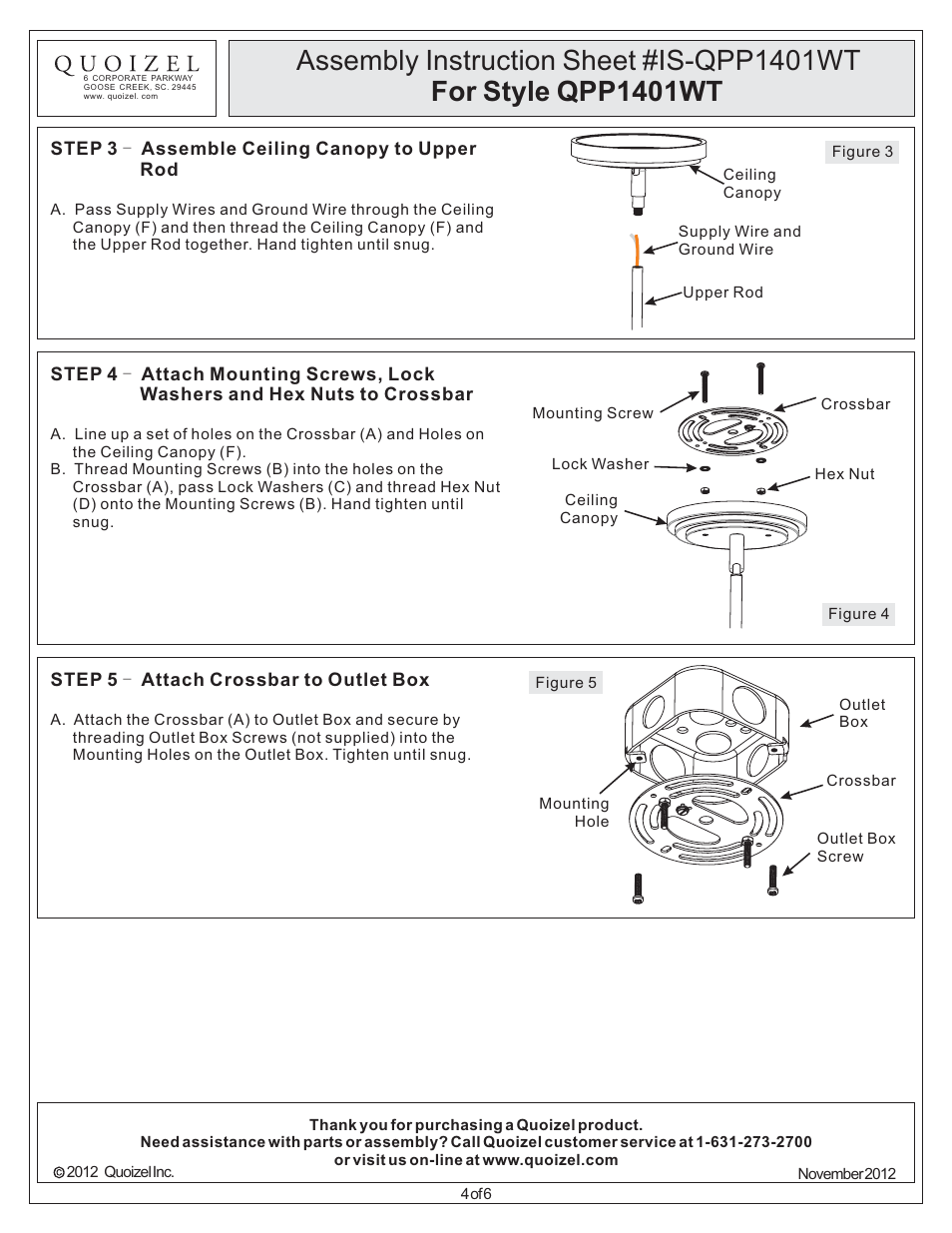 Quoizel QPP1401WT Quoizel Piccolo Pendant User Manual | Page 4 / 6