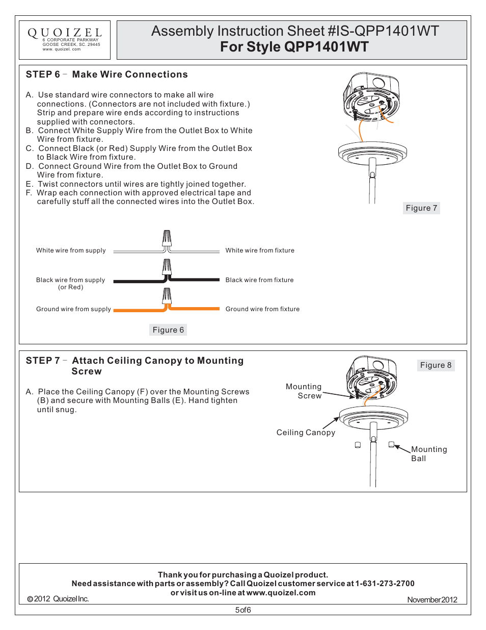 Quoizel QPP1401WT Quoizel Piccolo Pendant User Manual | Page 5 / 6