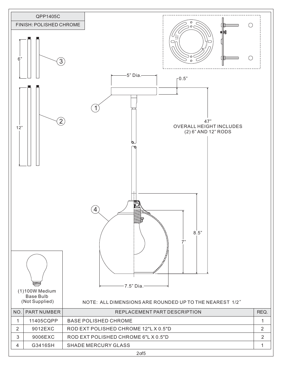 Quoizel QPP1405C Quoizel Piccolo Pendant User Manual | Page 2 / 5
