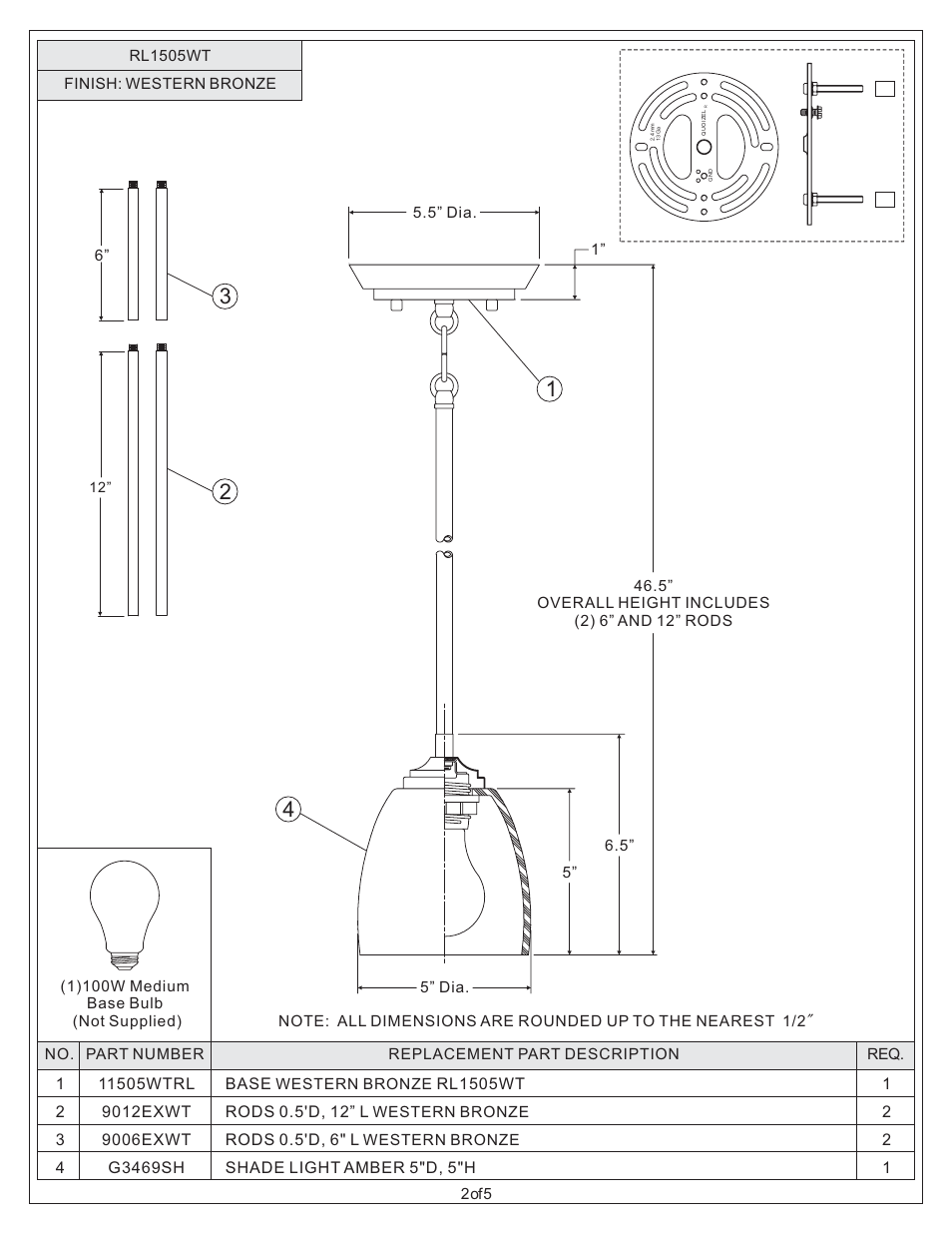 Quoizel RL1505WT Radcliff User Manual | Page 2 / 5