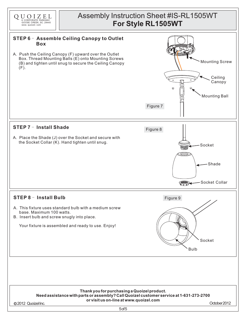 Quoizel RL1505WT Radcliff User Manual | Page 5 / 5