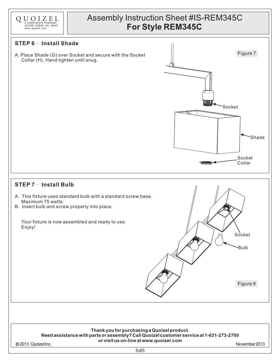 Quoizel REM345C Remi User Manual | Page 5 / 5