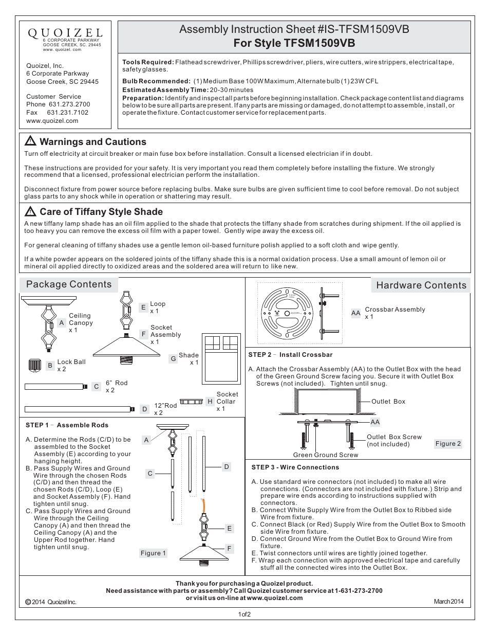 Quoizel TFSM1509VB Samara User Manual | 2 pages