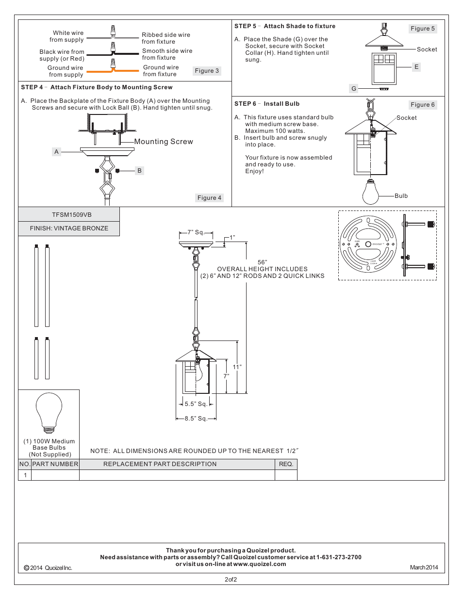 Mounting screw | Quoizel TFSM1509VB Samara User Manual | Page 2 / 2