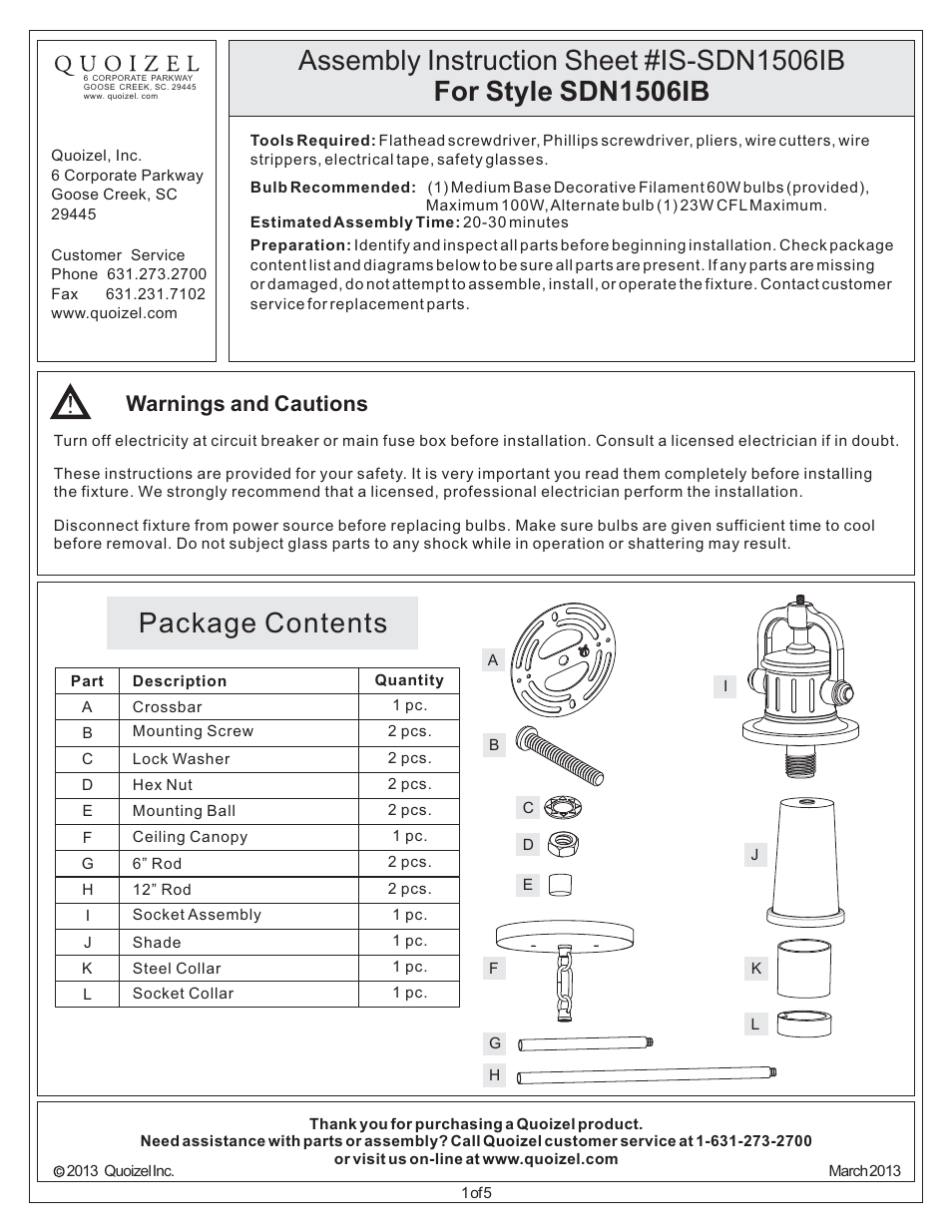 Quoizel SDN1506IB Steadman User Manual | 5 pages