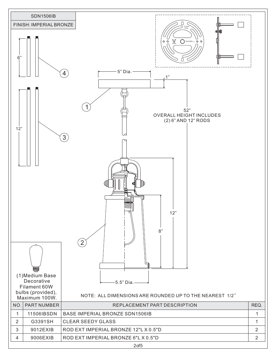 Quoizel SDN1506IB Steadman User Manual | Page 2 / 5