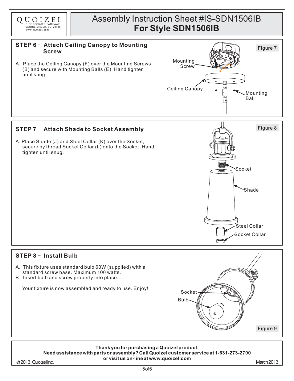 Quoizel SDN1506IB Steadman User Manual | Page 5 / 5