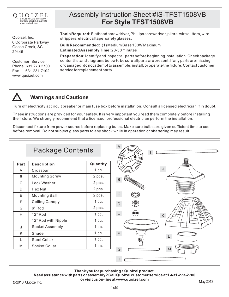 Quoizel TFST1508VB Stephen User Manual | 5 pages