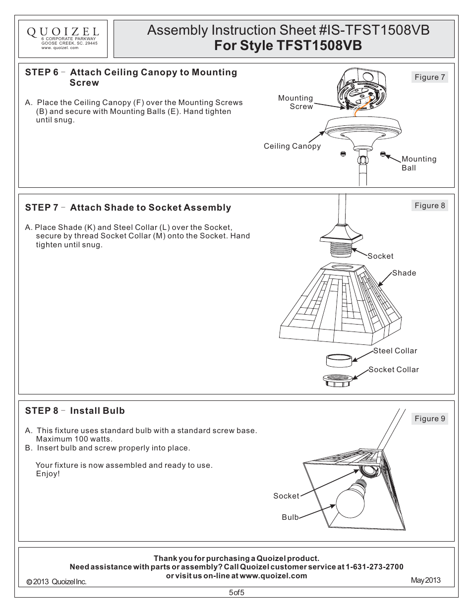 Quoizel TFST1508VB Stephen User Manual | Page 5 / 5