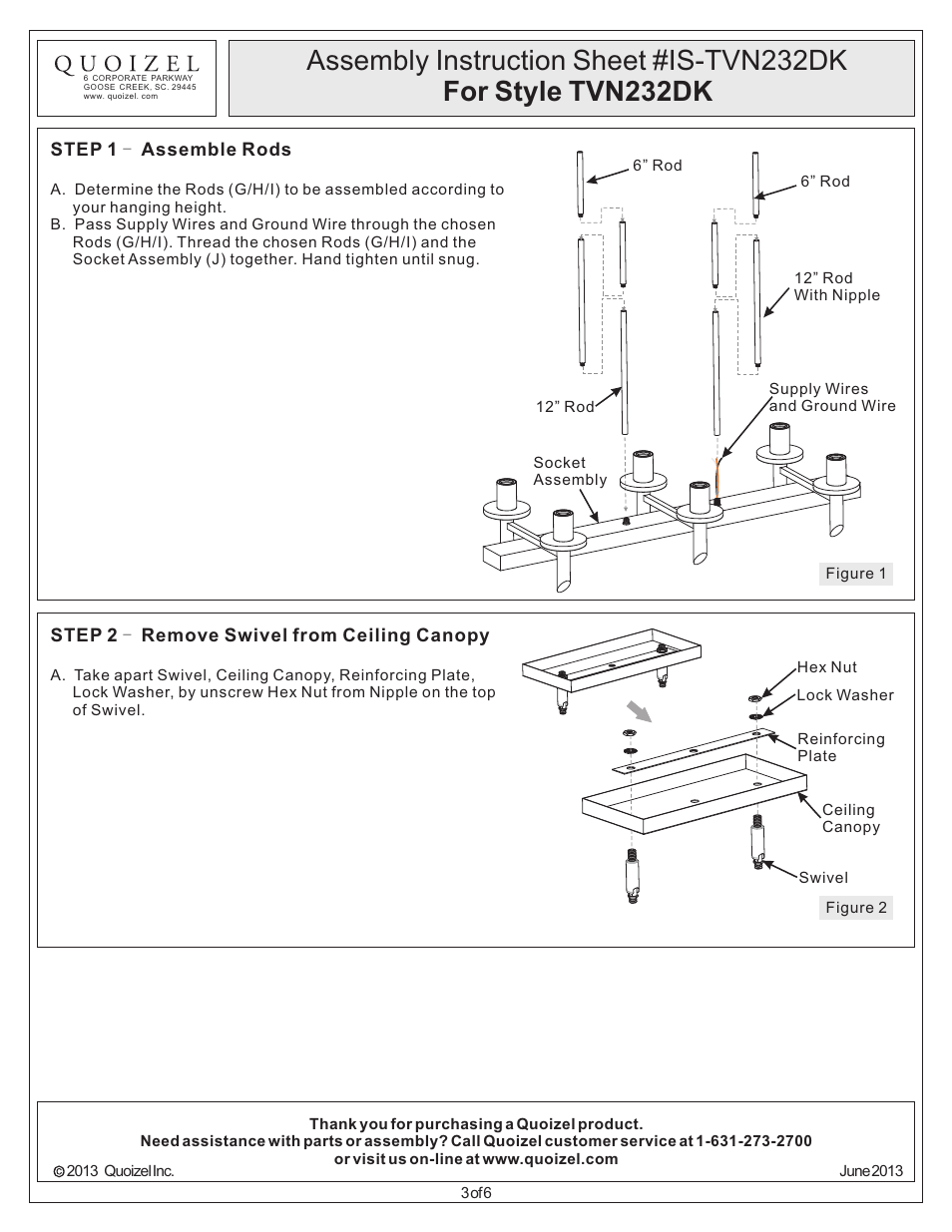 Quoizel TVN232DK Tavern User Manual | Page 3 / 6