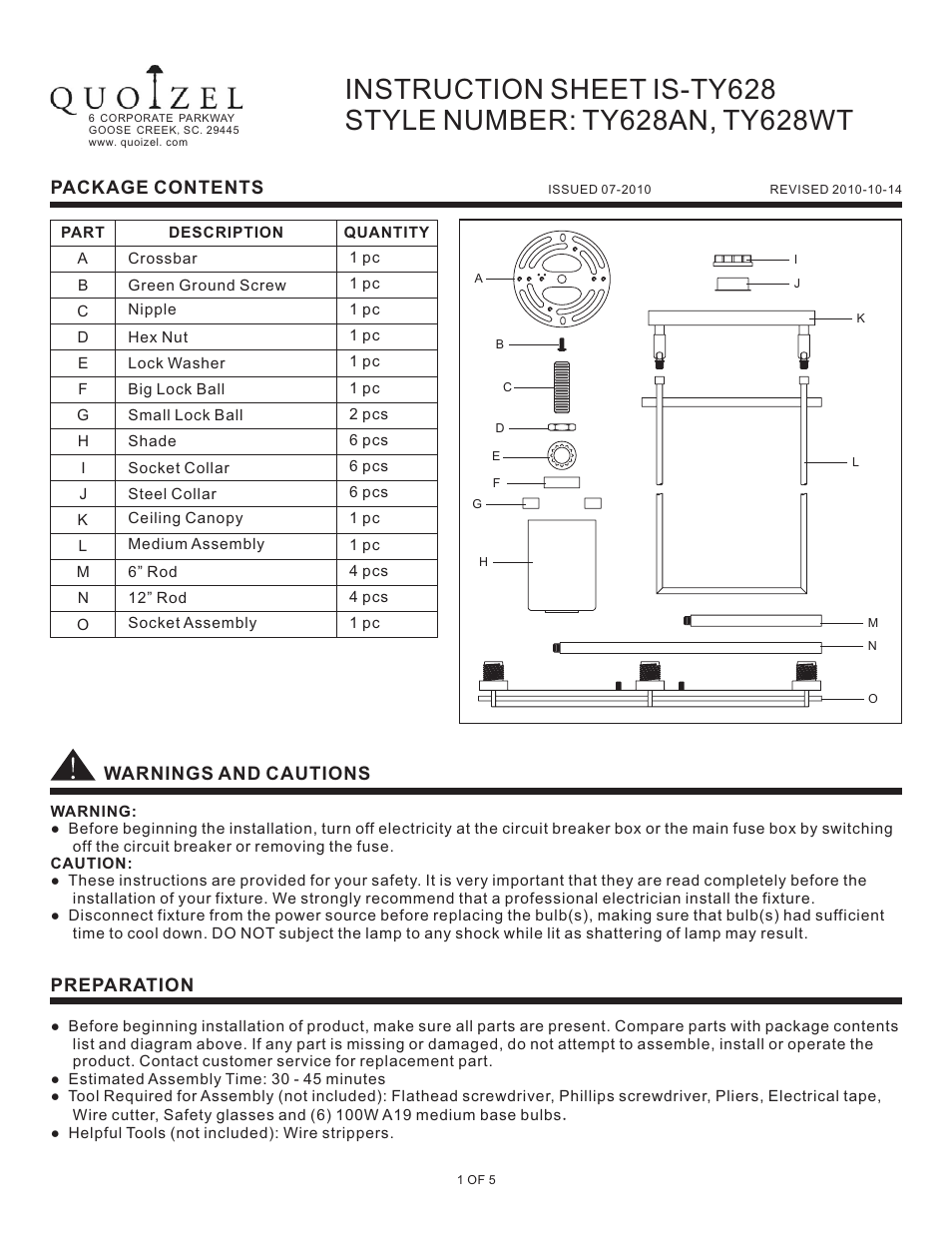 Quoizel TY628AN Taylor User Manual | 5 pages