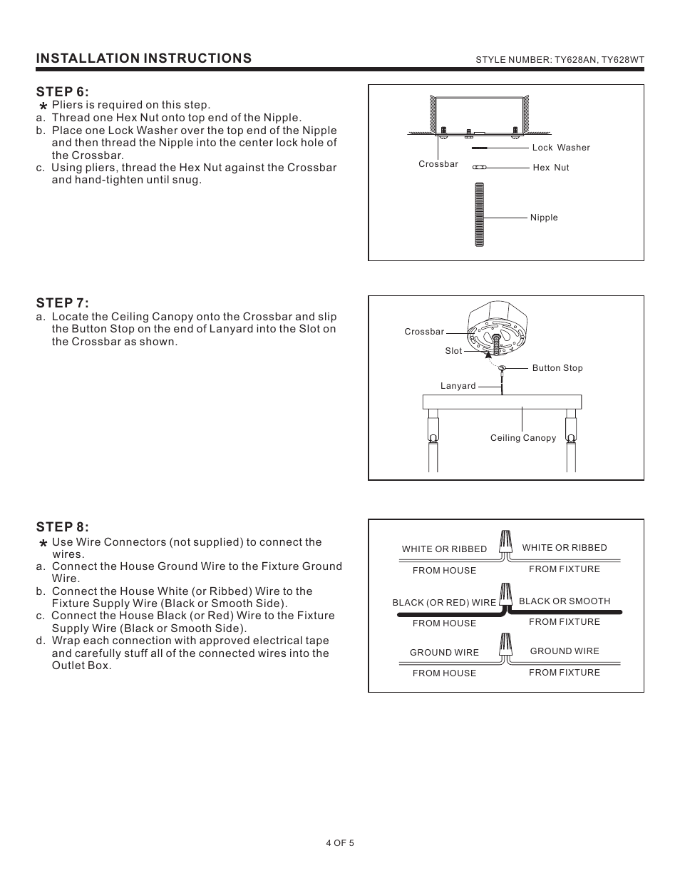 Installation instructions, Step 6, Step 8 | Step 7 | Quoizel TY628AN Taylor User Manual | Page 4 / 5