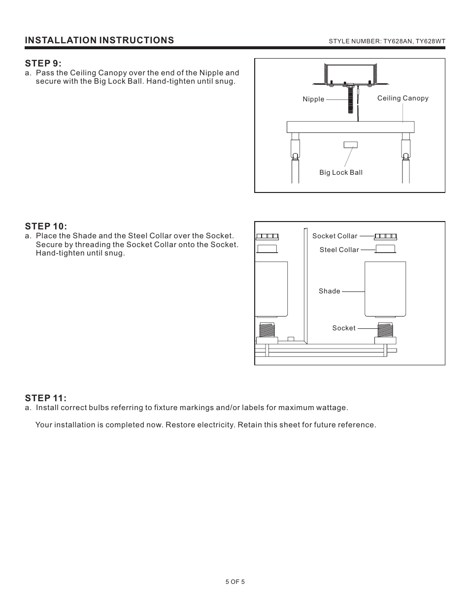 Quoizel TY628AN Taylor User Manual | Page 5 / 5