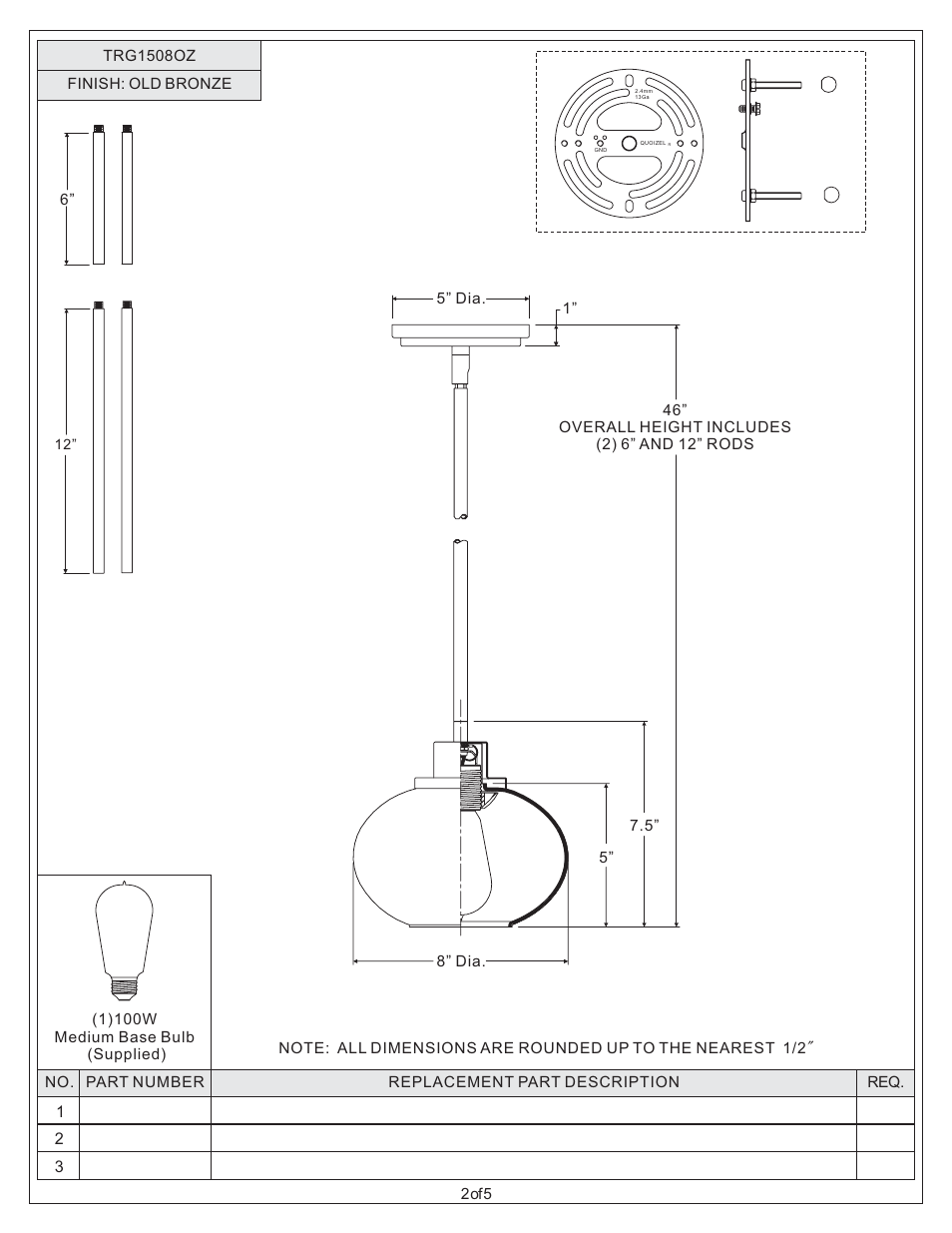 Quoizel TRG1508OZ Trilogy User Manual | Page 2 / 5