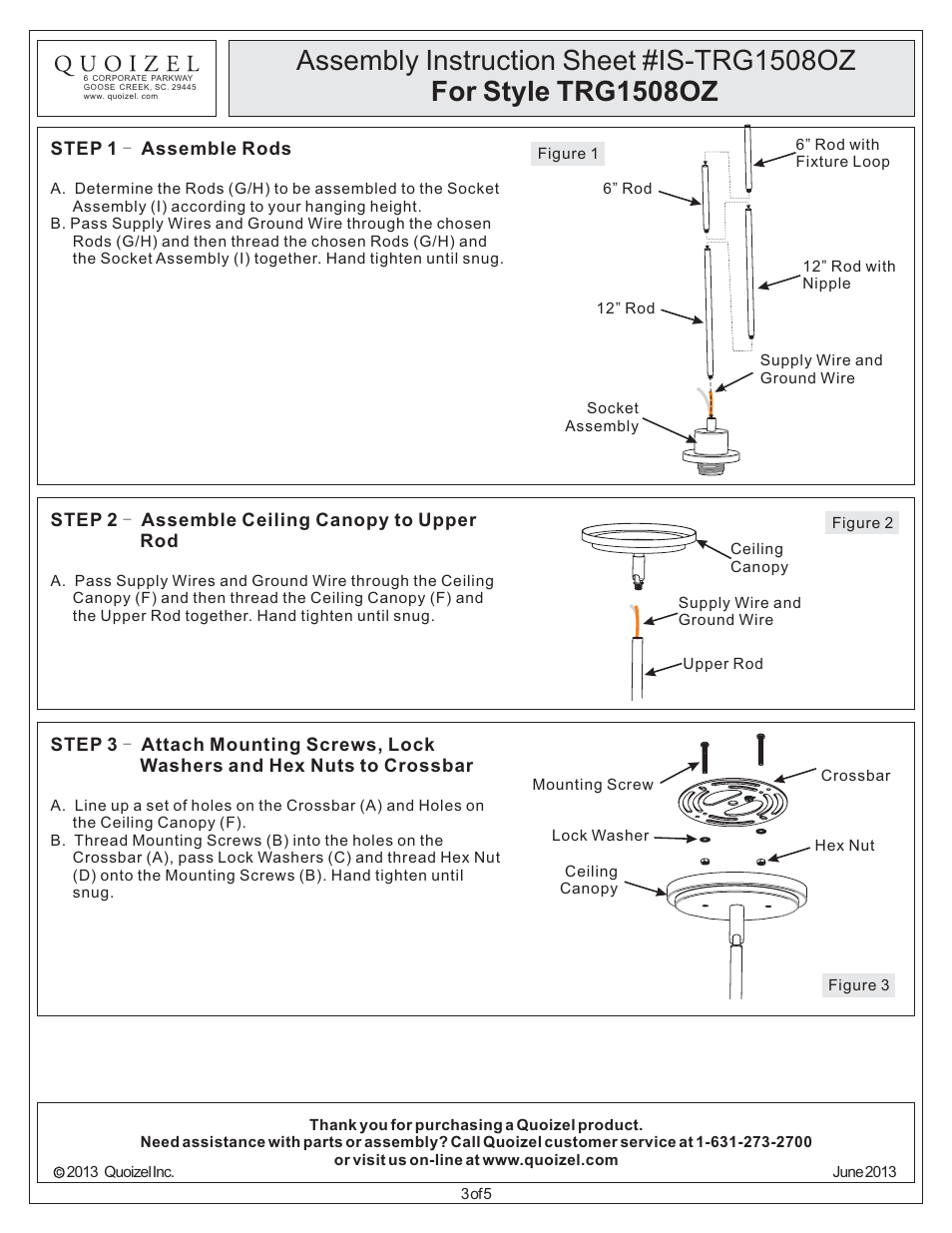 Quoizel TRG1508OZ Trilogy User Manual | Page 3 / 5