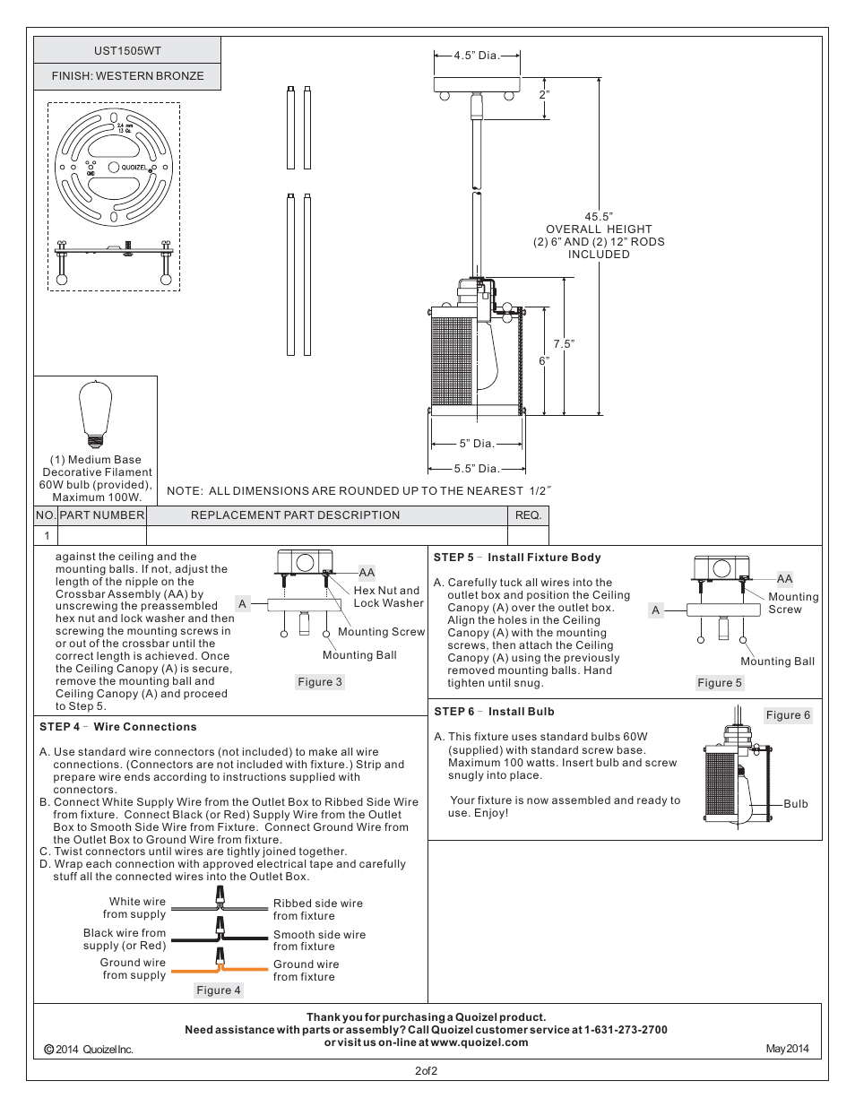 Quoizel UST1505WT Union Station User Manual | Page 2 / 2