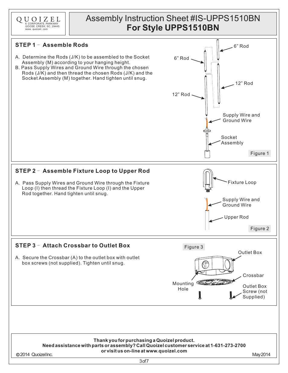 Quoizel UPPS1510BN Uptown Penn Station User Manual | Page 3 / 7