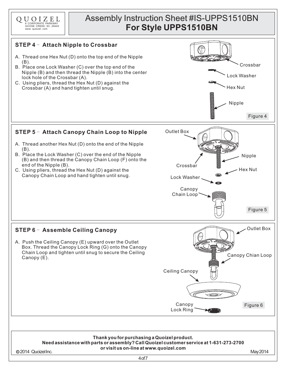 Quoizel UPPS1510BN Uptown Penn Station User Manual | Page 4 / 7