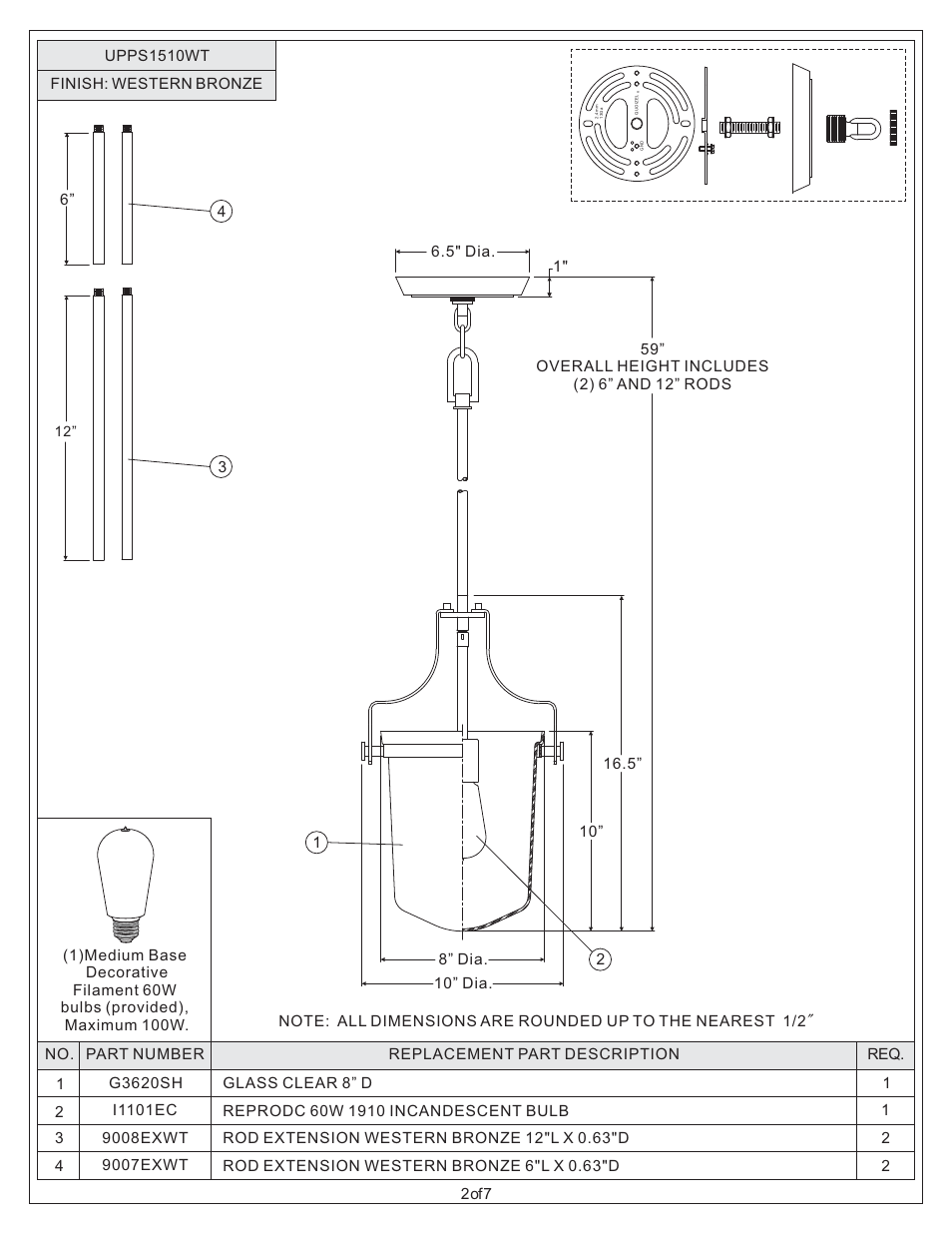 Quoizel UPPS1510WT Uptown Penn Station User Manual | Page 2 / 7