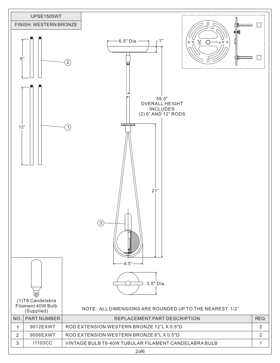 Quoizel UPSE1505WT Uptown Seaport User Manual | Page 2 / 6