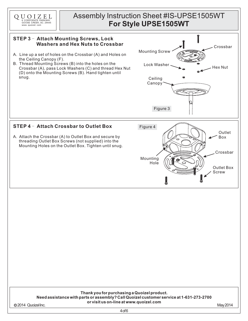 Quoizel UPSE1505WT Uptown Seaport User Manual | Page 4 / 6