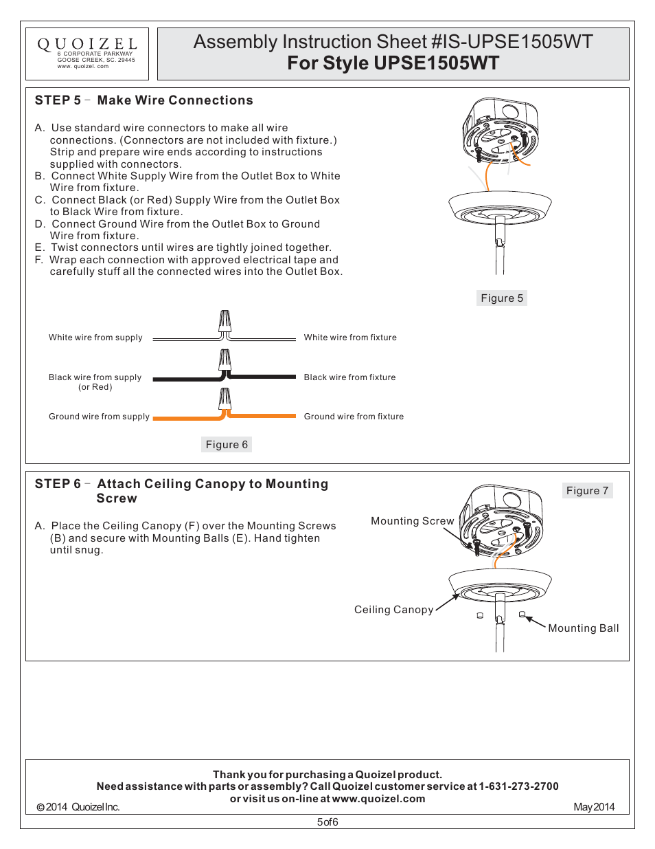 Quoizel UPSE1505WT Uptown Seaport User Manual | Page 5 / 6