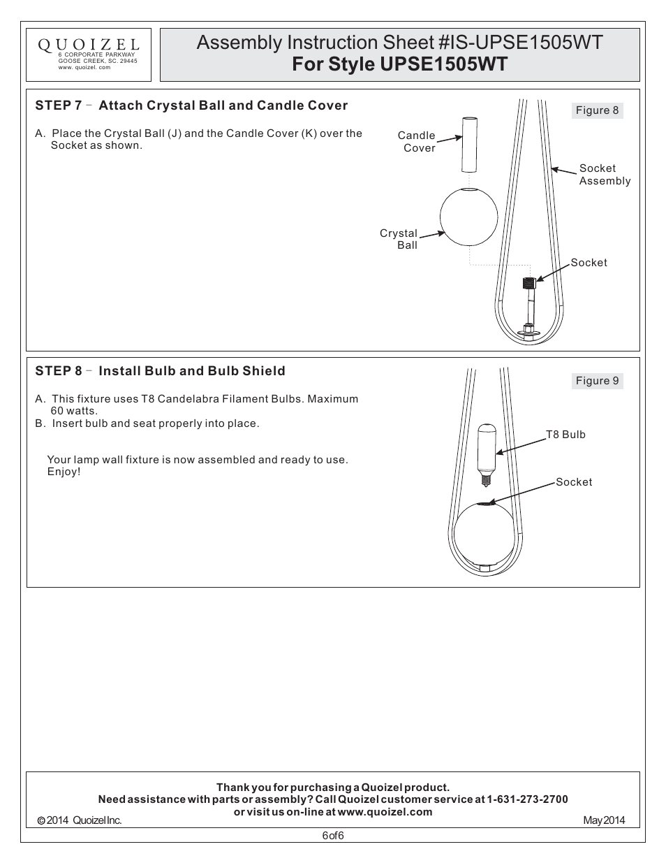 Quoizel UPSE1505WT Uptown Seaport User Manual | Page 6 / 6