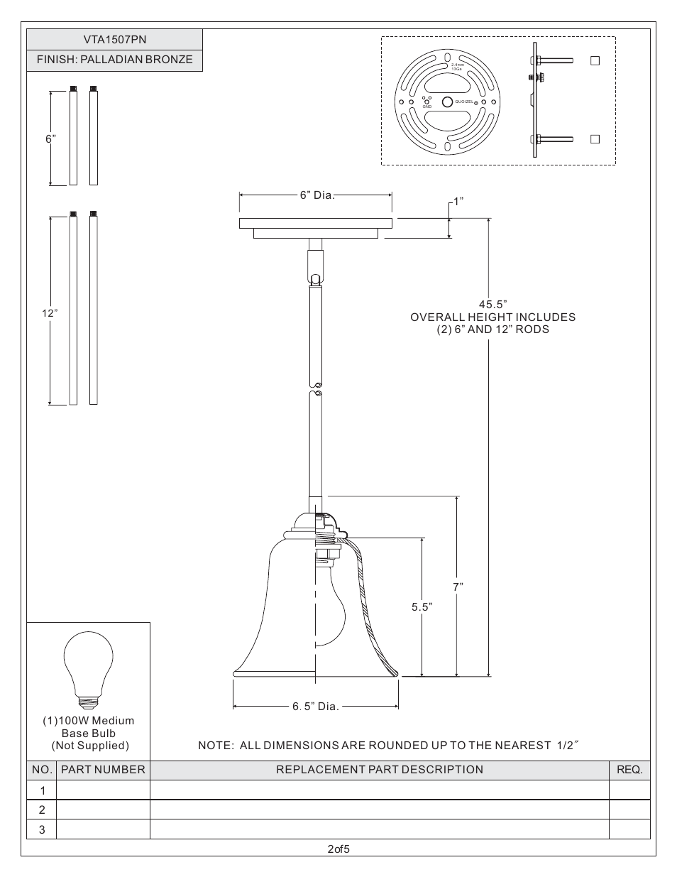 Quoizel VTA1507PN Ventura User Manual | Page 2 / 5