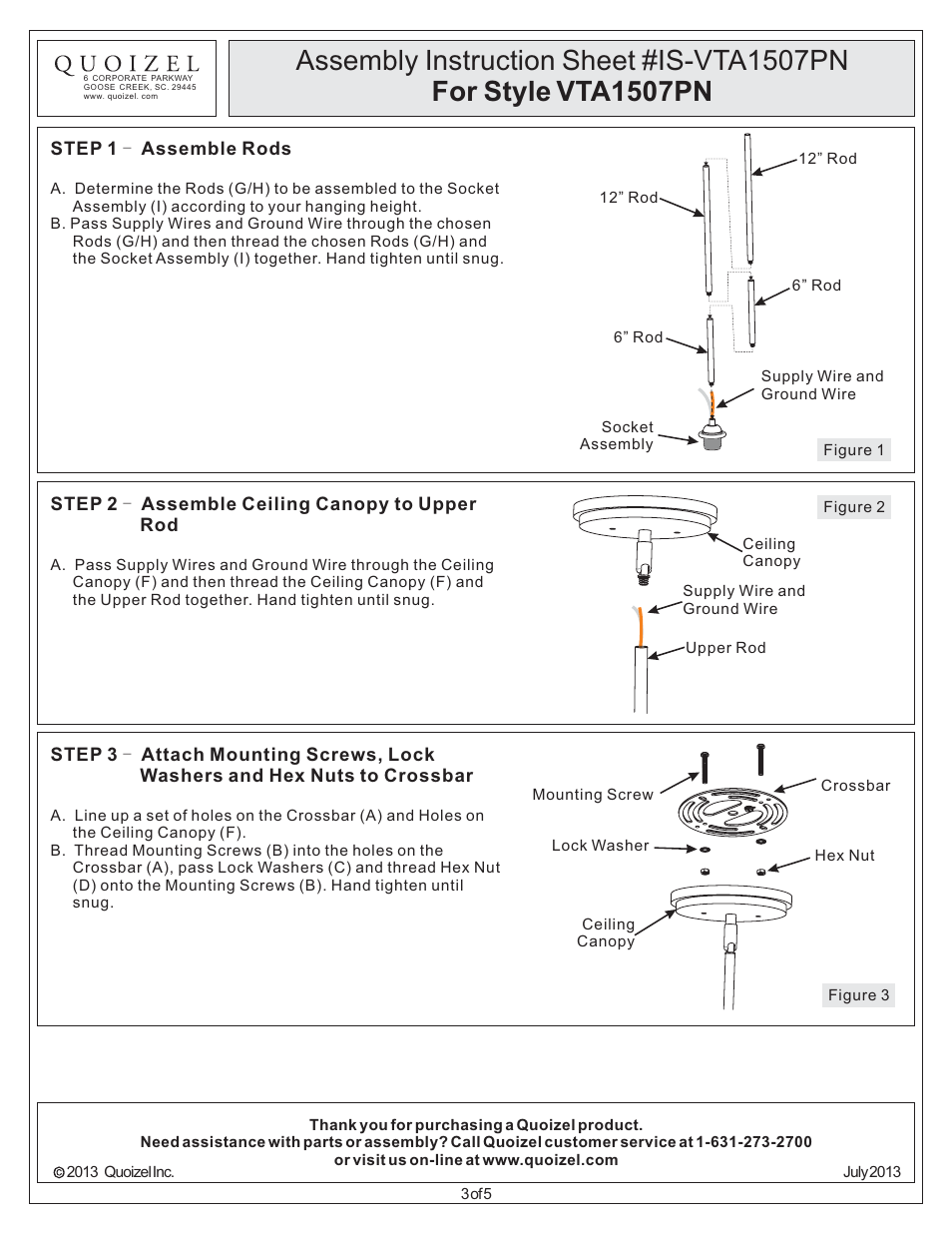 Quoizel VTA1507PN Ventura User Manual | Page 3 / 5