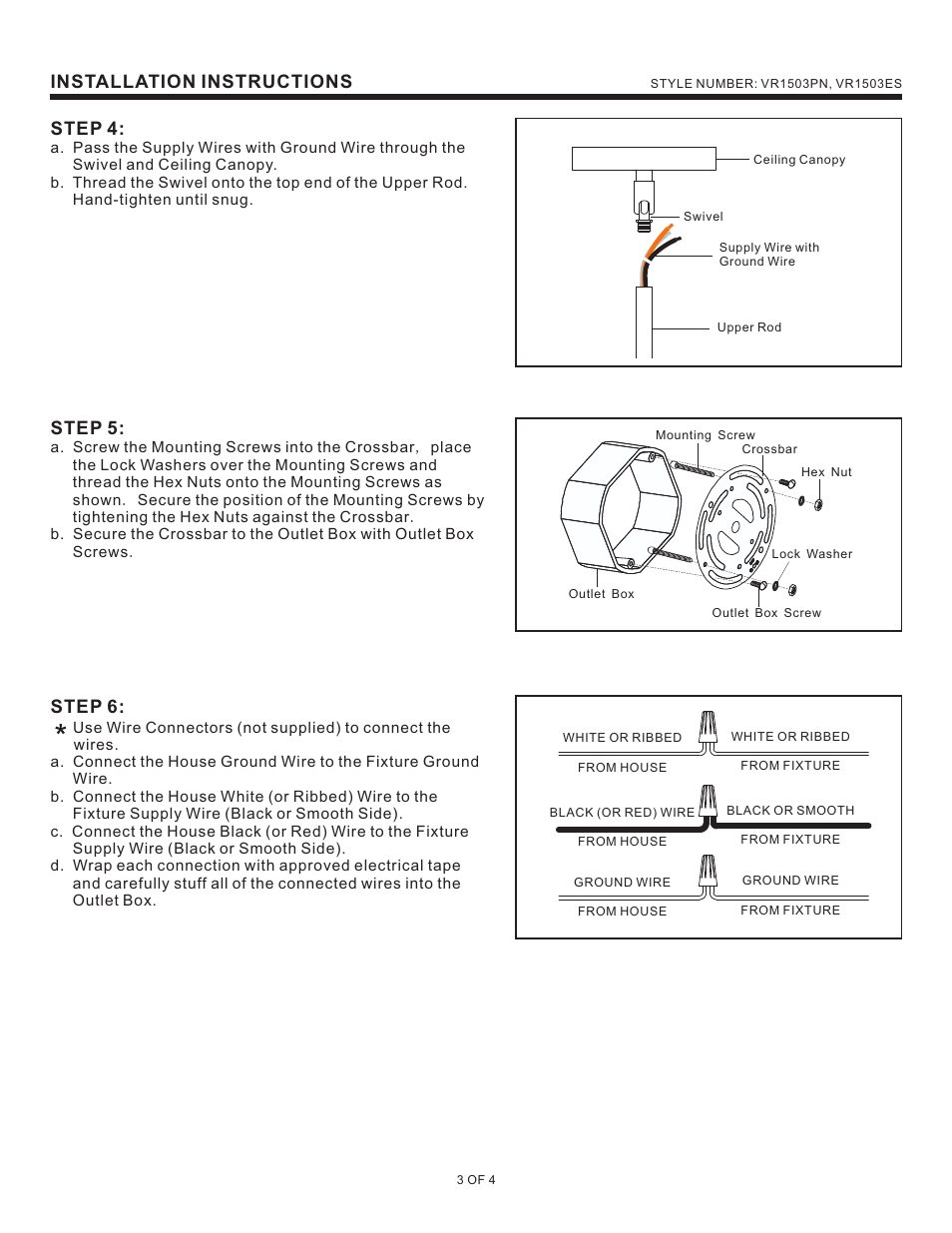 Installation instructions step 4, Step 5, Step 6 | Quoizel VR1503ES Venture User Manual | Page 3 / 4
