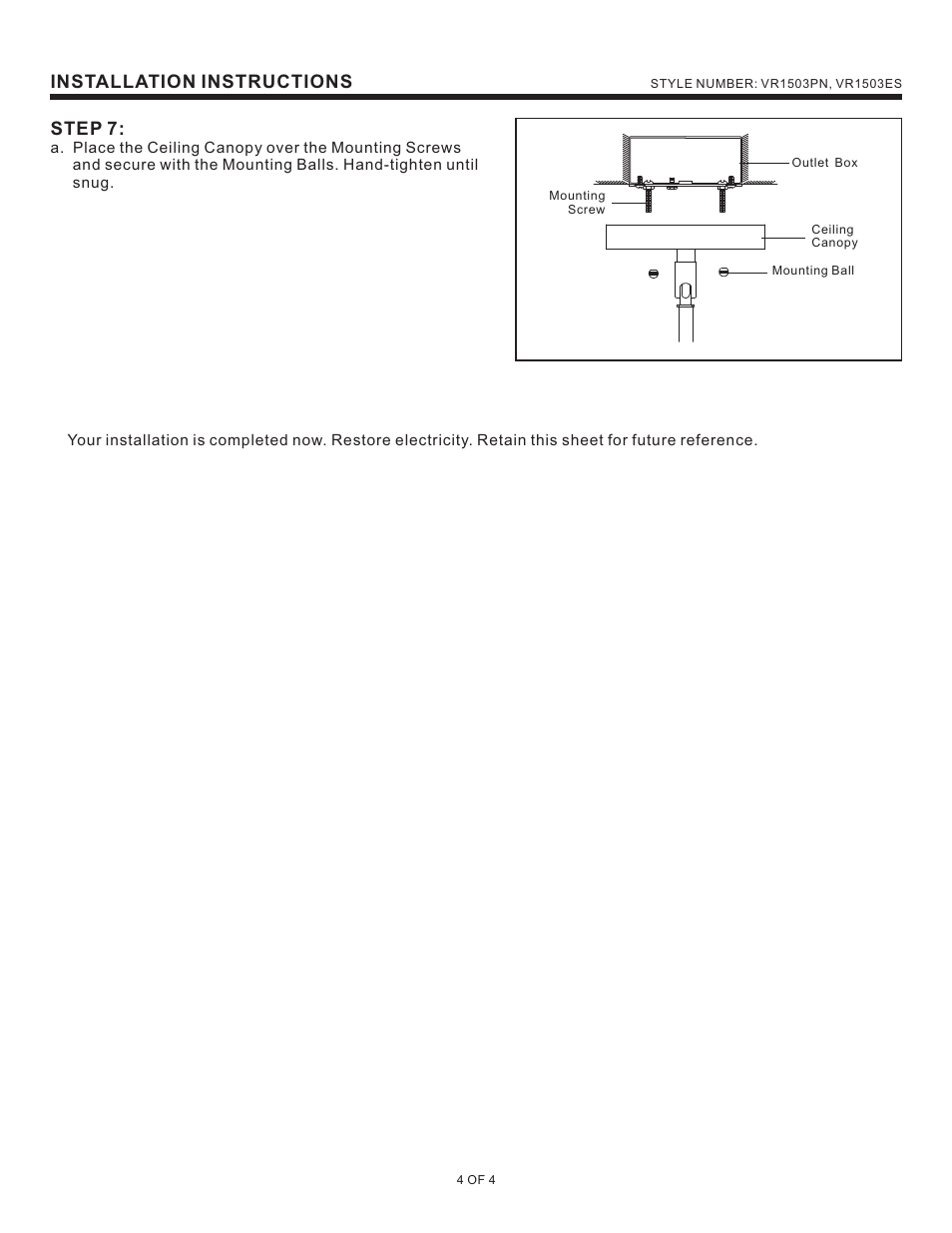 Installation instructions step 7 | Quoizel VR1503ES Venture User Manual | Page 4 / 4