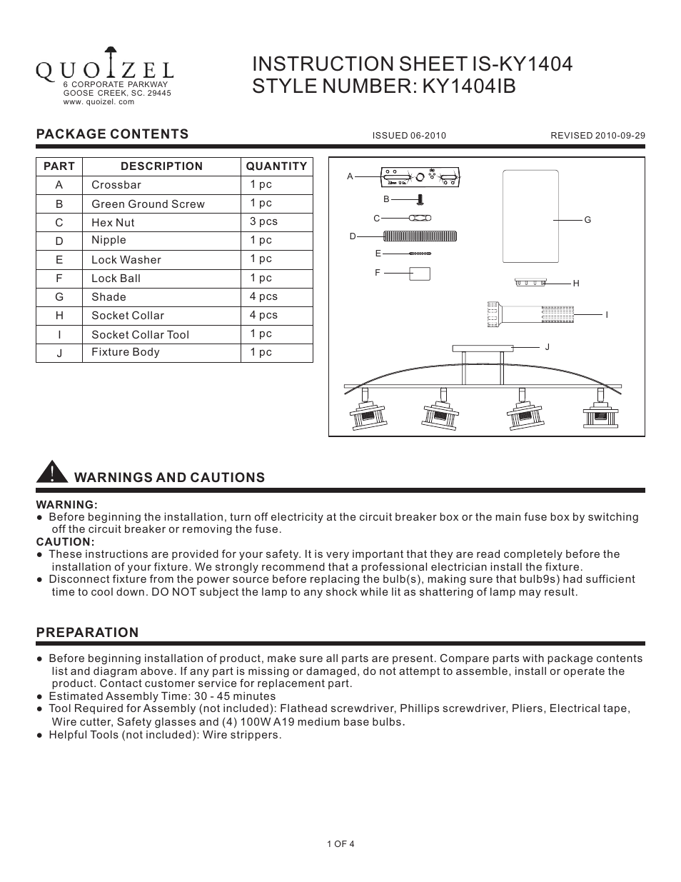 Quoizel KY1404IB Kyle User Manual | 4 pages