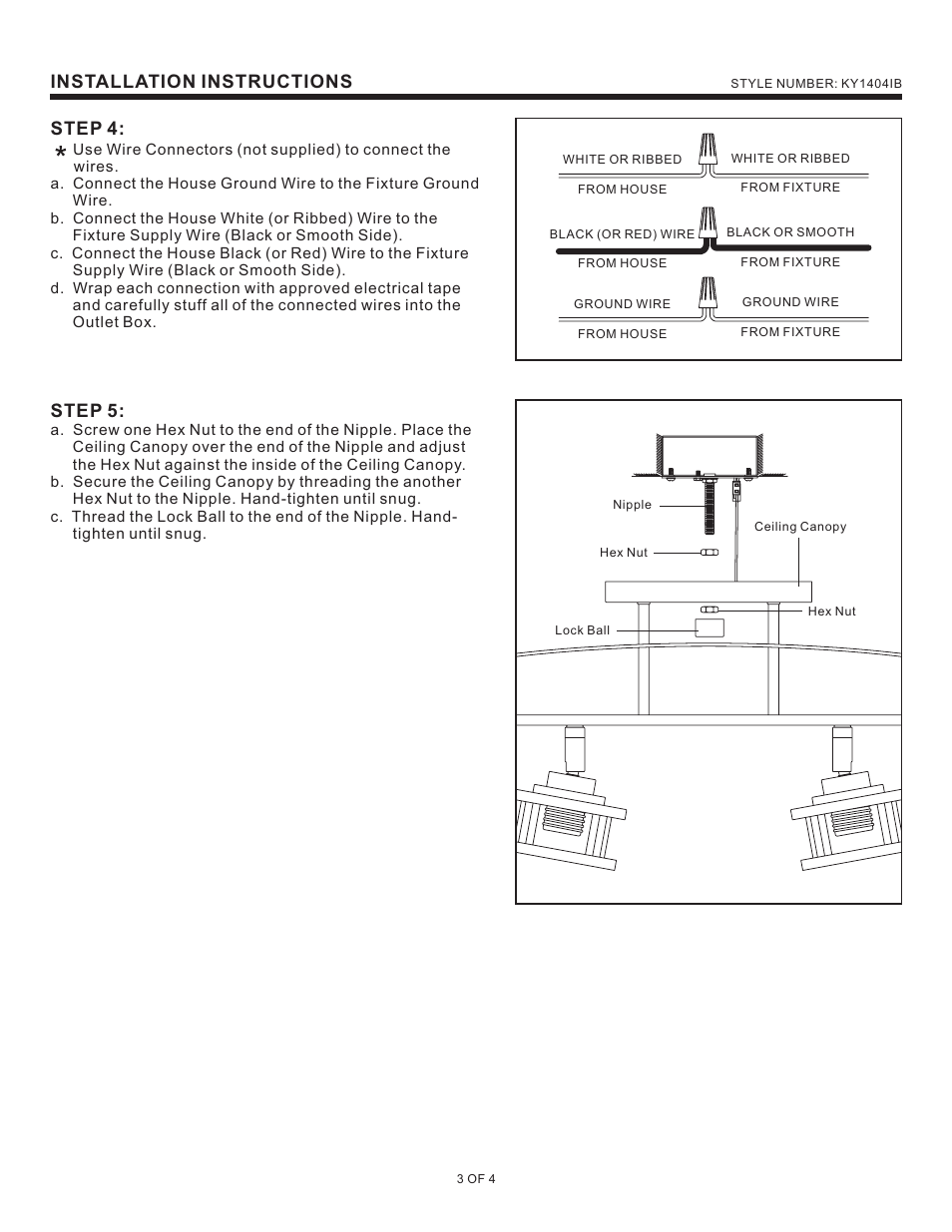 Installation instructions step 4, Step 5 | Quoizel KY1404IB Kyle User Manual | Page 3 / 4