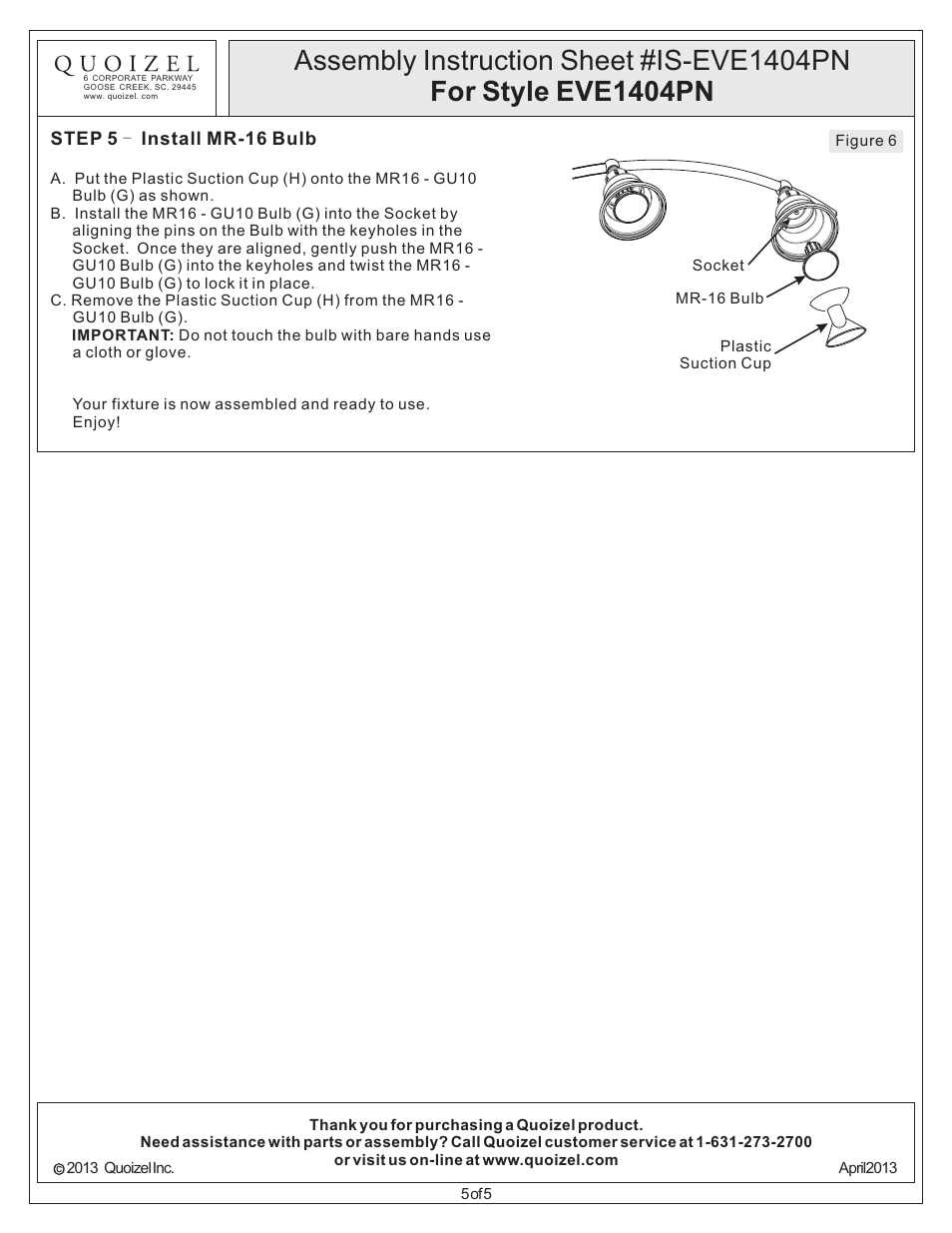 Quoizel EVE1404PN Eastvale User Manual | Page 5 / 5