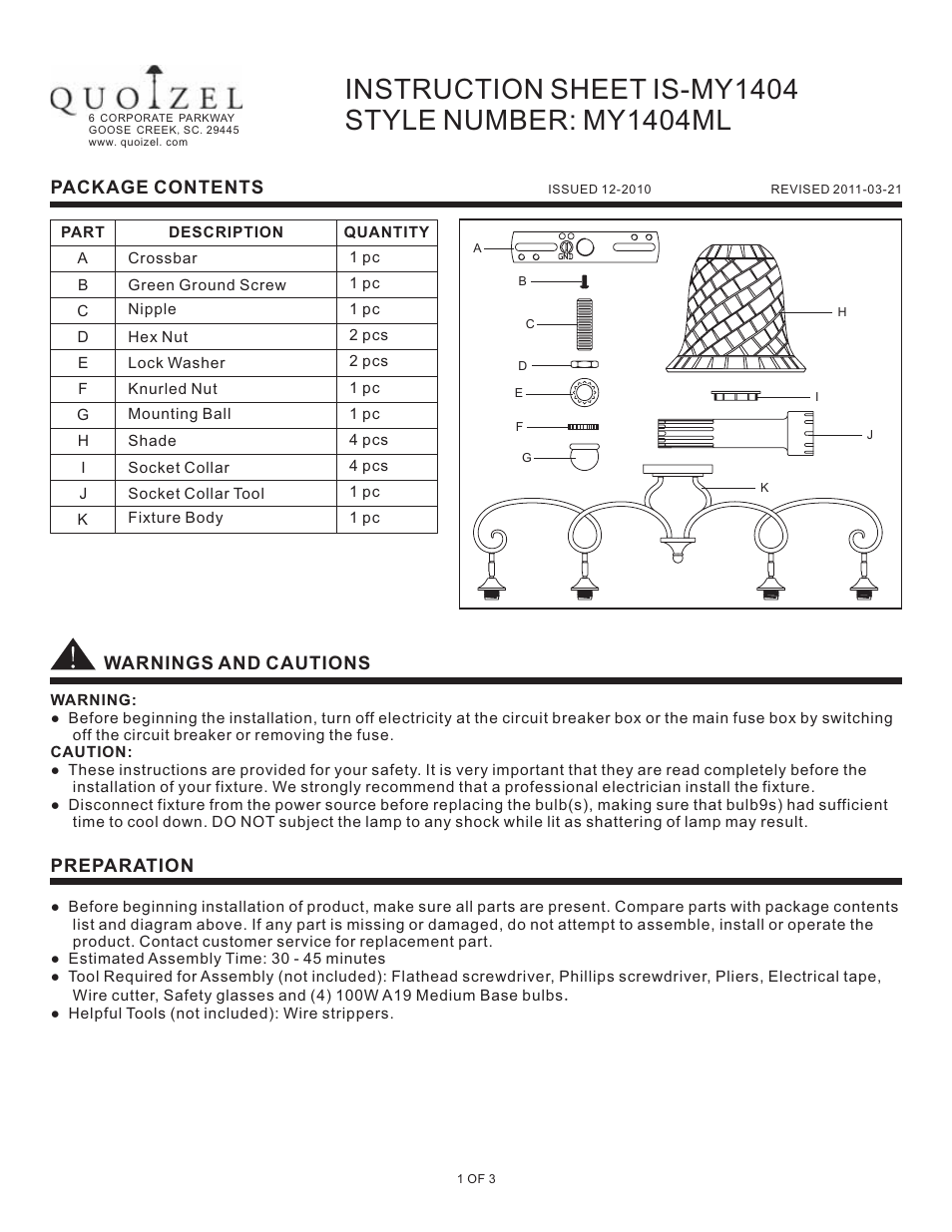 Quoizel MY1404ML Monterey Mosaic User Manual | 3 pages