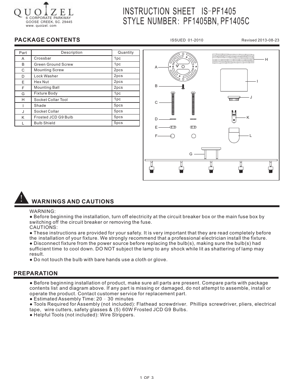 Quoizel PF1405C Pacifica User Manual | 3 pages