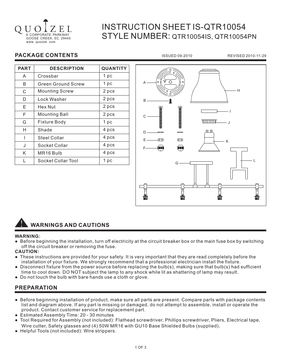 Quoizel QTR10054IS Quoizel Track Lights User Manual | 3 pages