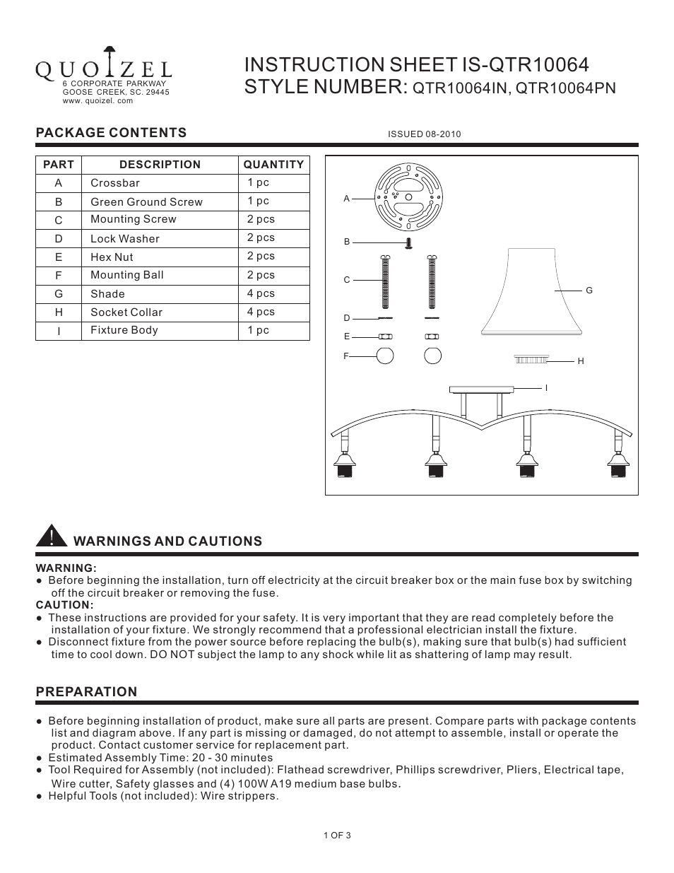 Quoizel QTR10064PN Quoizel Track Lights User Manual | 3 pages