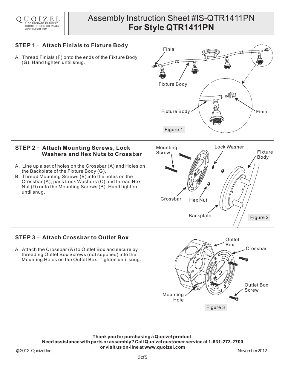 Quoizel QTR1411PN Quoizel Track Lights User Manual | Page 3 / 5