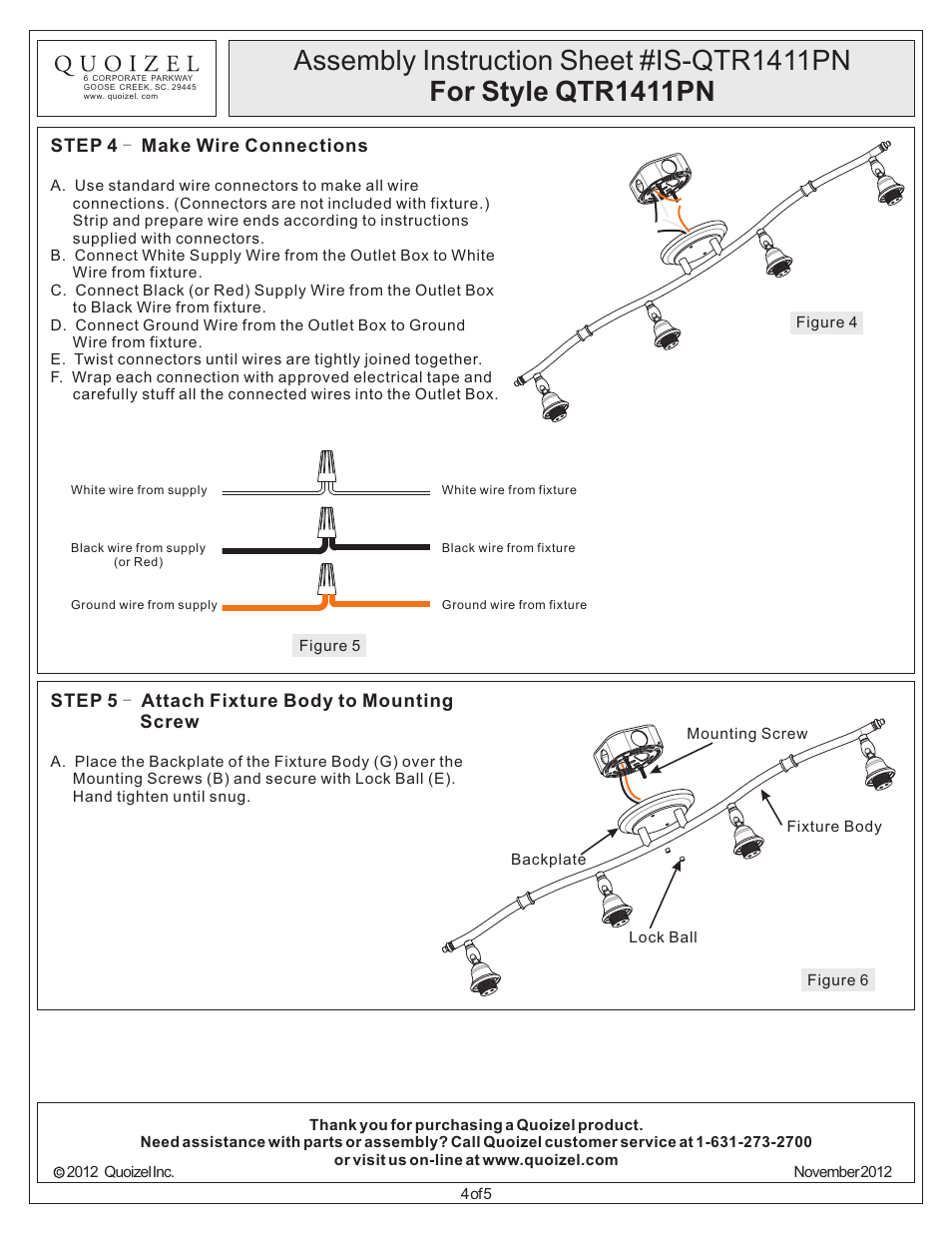 Quoizel QTR1411PN Quoizel Track Lights User Manual | Page 4 / 5