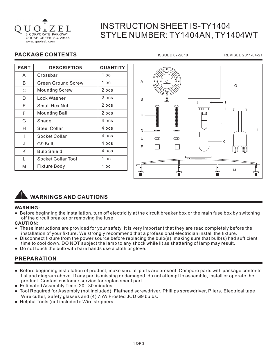 Quoizel TY1404AN Taylor User Manual | 3 pages