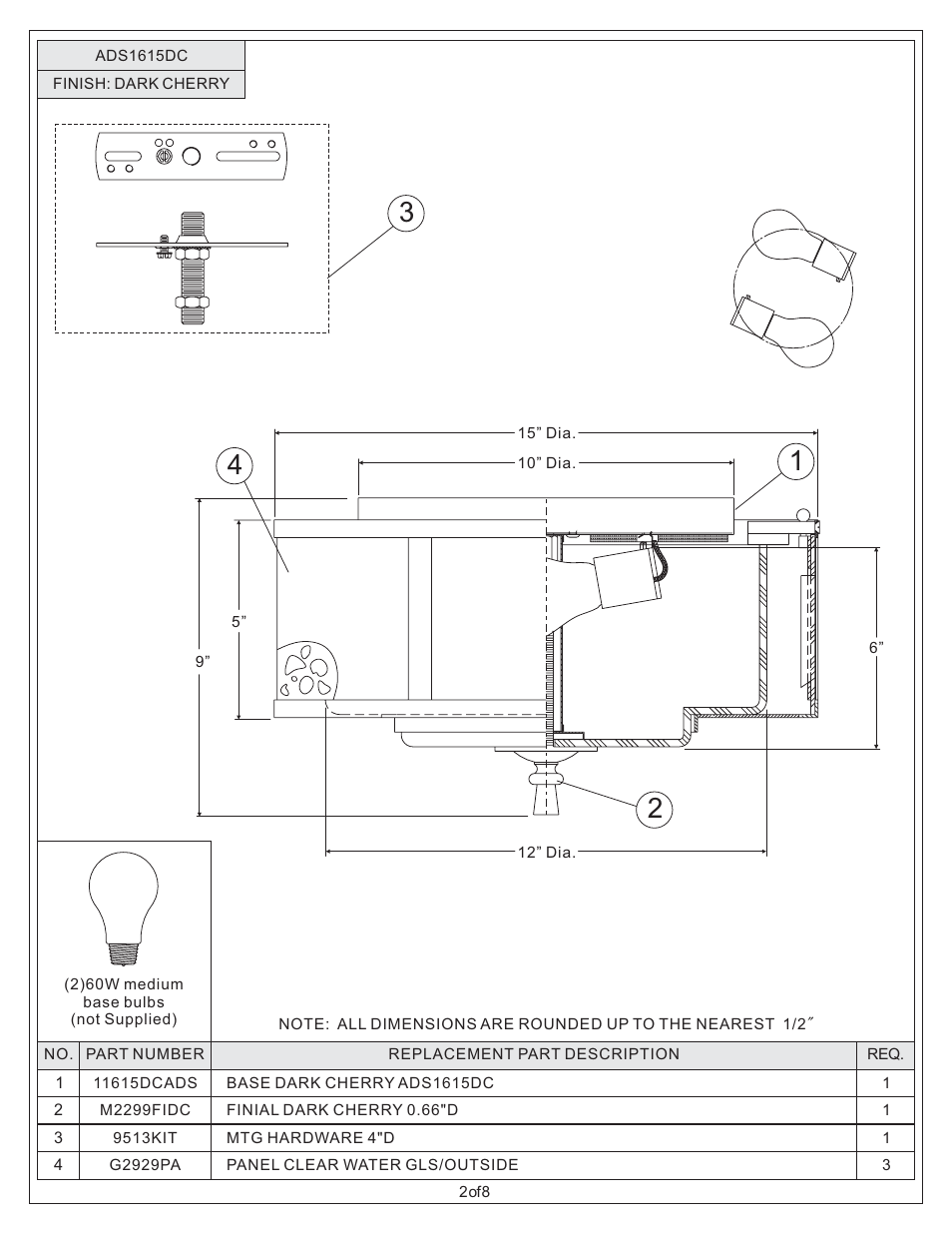 Quoizel ADS1615DC Adonis User Manual | Page 2 / 8