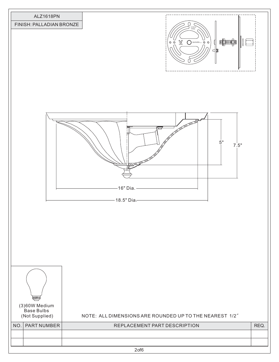 Quoizel ALZ1618PN Aliza User Manual | Page 2 / 6