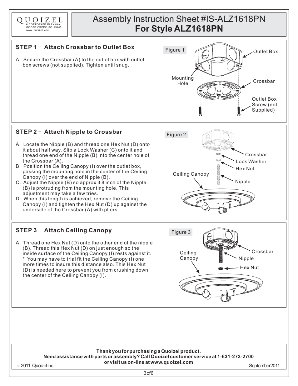 Quoizel ALZ1618PN Aliza User Manual | Page 3 / 6