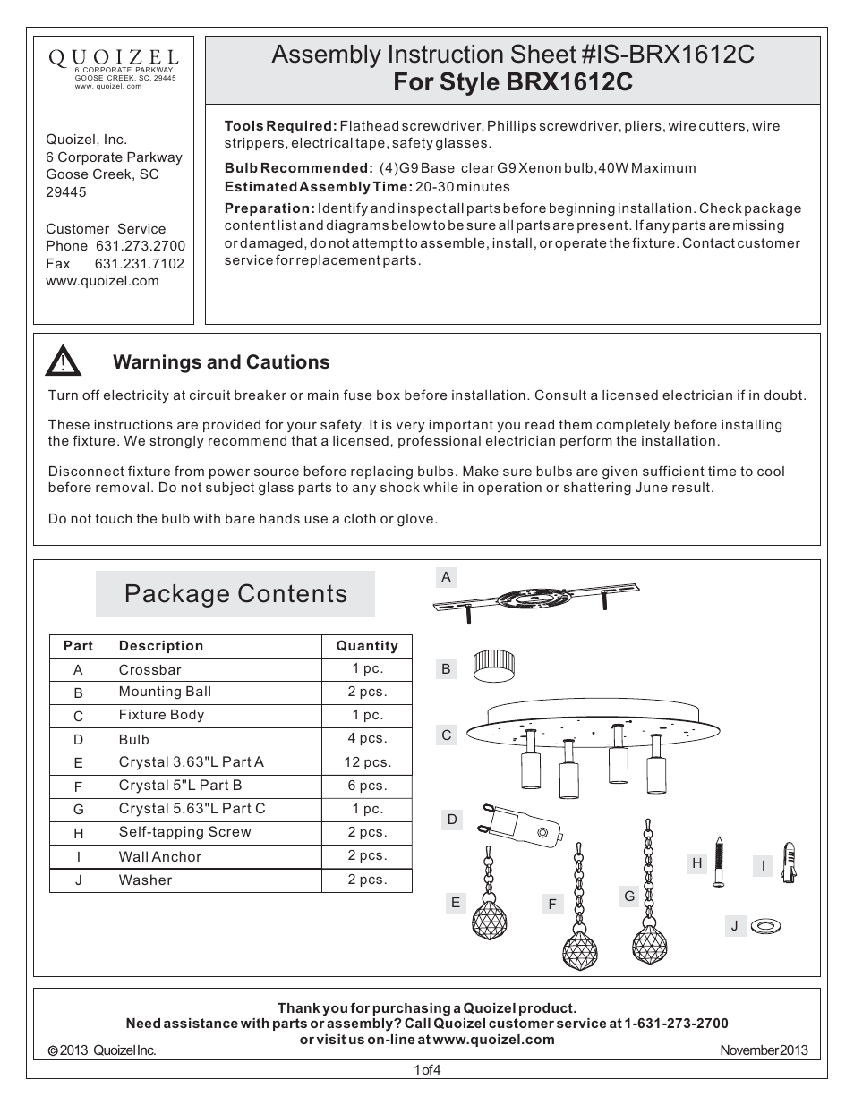 Quoizel BRX1612C Bordeaux User Manual | 4 pages